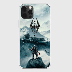 Чехол для iPhone 12 Pro Max с принтом Skyrim Warrior в Новосибирске, Силикон |  | game | skyrim | warrior | воин | горы | игра | небо | птицы | рпг | скайрим | снег