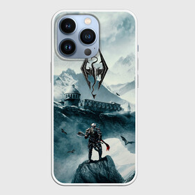 Чехол для iPhone 13 Pro с принтом Skyrim Warrior в Новосибирске,  |  | game | skyrim | warrior | воин | горы | игра | небо | птицы | рпг | скайрим | снег