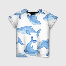 Детская футболка 3D с принтом Косяк китов в Новосибирске, 100% гипоаллергенный полиэфир | прямой крой, круглый вырез горловины, длина до линии бедер, чуть спущенное плечо, ткань немного тянется | арт | карандашом | кит | киты | красками | море | моря | океан | океаны | под водой | рисунок