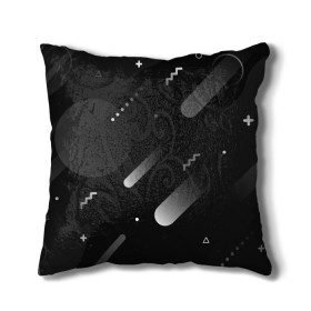 Подушка 3D с принтом Падение комет в космосе в Новосибирске, наволочка – 100% полиэстер, наполнитель – холлофайбер (легкий наполнитель, не вызывает аллергию). | состоит из подушки и наволочки. Наволочка на молнии, легко снимается для стирки | 