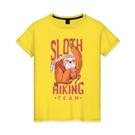 Женская футболка хлопок с принтом Ленивец в Новосибирске, 100% хлопок | прямой крой, круглый вырез горловины, длина до линии бедер, слегка спущенное плечо | camping | hiking | outdoor | sloth | кемпинг | ленивец | ленивцы