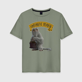 Женская футболка хлопок Oversize с принтом DEMIGUISE в Новосибирске, 100% хлопок | свободный крой, круглый ворот, спущенный рукав, длина до линии бедер
 | fantastic beasts | jacob kowalski | newt scamander | niffler | queenie | tina | vdgerir