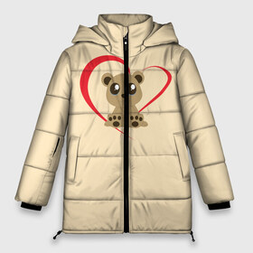 Женская зимняя куртка 3D с принтом Мишка в Новосибирске, верх — 100% полиэстер; подкладка — 100% полиэстер; утеплитель — 100% полиэстер | длина ниже бедра, силуэт Оверсайз. Есть воротник-стойка, отстегивающийся капюшон и ветрозащитная планка. 

Боковые карманы с листочкой на кнопках и внутренний карман на молнии | 8марта | brown bear | gift | girls | heart | love | march 8 | plush | spring | весна | девочки | девушкам | коричневый медведь | любовь | мишка | плюшевый | подарок | сердце