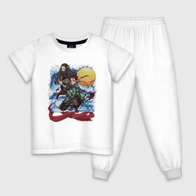 Детская пижама хлопок с принтом KIMETSU NO YAIBA в Новосибирске, 100% хлопок |  брюки и футболка прямого кроя, без карманов, на брюках мягкая резинка на поясе и по низу штанин
 | demon slayer | kimetsu no yaiba | nezuko | shinobu | slayer | tanjiro | zenitsu | гию томиока | зенитцу | иноске хашибира | клинок рассекающий демонов | незуко | танджиро | шинобу кочо