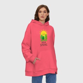 Худи SuperOversize хлопок с принтом Hello Spring в Новосибирске, 70% хлопок, 30% полиэстер, мягкий начес внутри | карман-кенгуру, эластичная резинка на манжетах и по нижней кромке, двухслойный капюшон
 | 2020 | арт | весна | деревья | лес | солнце | солнышко | цветы
