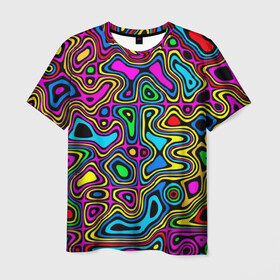 Мужская футболка 3D с принтом Психоделика в Новосибирске, 100% полиэфир | прямой крой, круглый вырез горловины, длина до линии бедер | acid | hyper | neon | абстракция | дискотека | кислота | кислотная футболка | кислотный | клуб | клубная | неон | неоновый свет | ночной | растаман | трип | хайп | хайпер | яркий