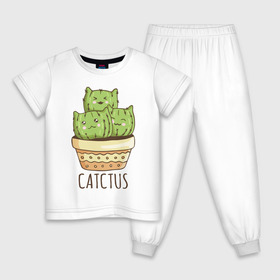 Детская пижама хлопок с принтом Catctus в Новосибирске, 100% хлопок |  брюки и футболка прямого кроя, без карманов, на брюках мягкая резинка на поясе и по низу штанин
 | art | cactus | cats | kittens | pot | арт | горшок | кактус | коты | котята | кошки