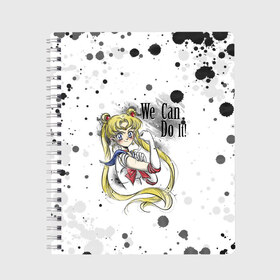 Тетрадь с принтом Sailor Moon We can do it! в Новосибирске, 100% бумага | 48 листов, плотность листов — 60 г/м2, плотность картонной обложки — 250 г/м2. Листы скреплены сбоку удобной пружинной спиралью. Уголки страниц и обложки скругленные. Цвет линий — светло-серый
 | ami | girl | mizuno | moon | sailor | tsukino | usagi | ами | банни | волшебница | девушка | малышка | махо сёдзё | мидзуно | минако | мун | рэй | сейлор | усаги | хино | цукино | чибиуса