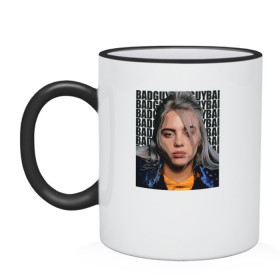 Кружка двухцветная с принтом Billie Eilish (со спиной) в Новосибирске, керамика | объем — 330 мл, диаметр — 80 мм. Цветная ручка и кайма сверху, в некоторых цветах — вся внутренняя часть | Тематика изображения на принте: ailish | billi | billie eilish | bury a friend | copycat | crown | dont smile at me | lovely | music | my boy | party favor | pop | били | билли айлиш | музыка | певица | поп | эйлиш