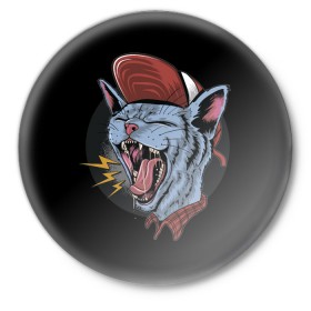Значок с принтом Rock n Roll Cat в Новосибирске,  металл | круглая форма, металлическая застежка в виде булавки | Тематика изображения на принте: 