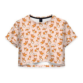 Женская футболка Crop-top 3D с принтом Корги в Новосибирске, 100% полиэстер | круглая горловина, длина футболки до линии талии, рукава с отворотами | art | corgi | dog | арт | корги | паттерн | собака
