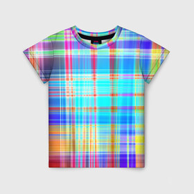 Детская футболка 3D с принтом Неоновая сетка в Новосибирске, 100% гипоаллергенный полиэфир | прямой крой, круглый вырез горловины, длина до линии бедер, чуть спущенное плечо, ткань немного тянется | неон | неоновая сетка | неоновый принт | палитра цветов | сетка | спектр цветов | текстуры