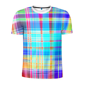 Мужская футболка 3D спортивная с принтом Неоновая сетка в Новосибирске, 100% полиэстер с улучшенными характеристиками | приталенный силуэт, круглая горловина, широкие плечи, сужается к линии бедра | неон | неоновая сетка | неоновый принт | палитра цветов | сетка | спектр цветов | текстуры