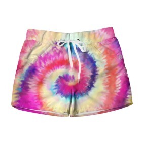 Женские шорты 3D с принтом Tie Dye vortex в Новосибирске, 100% полиэстер | прямой крой, два кармана без застежек по бокам. Мягкая трикотажная резинка на поясе, внутри которой широкие завязки. Длина до середины бедра | art | hype | maelstrom | swirl | tie dye | trend | vortex | акварель | акрил | арт | буйство | вихрь | дизайн | завихрение | краски | красок | тай дай | торнадо | тренд | трендовая | хайповая