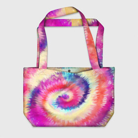 Пляжная сумка 3D с принтом Tie Dye vortex в Новосибирске, 100% полиэстер | застегивается на металлическую кнопку; внутренний карман застегивается на молнию. Стенки укреплены специальным мягким материалом, чтобы защитить содержимое от несильных ударов
 | art | hype | maelstrom | swirl | tie dye | trend | vortex | акварель | акрил | арт | буйство | вихрь | дизайн | завихрение | краски | красок | тай дай | торнадо | тренд | трендовая | хайповая