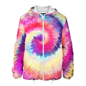 Мужская куртка 3D с принтом Tie Dye vortex в Новосибирске, ткань верха — 100% полиэстер, подклад — флис | прямой крой, подол и капюшон оформлены резинкой с фиксаторами, два кармана без застежек по бокам, один большой потайной карман на груди. Карман на груди застегивается на липучку | Тематика изображения на принте: art | hype | maelstrom | swirl | tie dye | trend | vortex | акварель | акрил | арт | буйство | вихрь | дизайн | завихрение | краски | красок | тай дай | торнадо | тренд | трендовая | хайповая