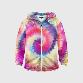 Детская ветровка 3D с принтом Tie Dye vortex в Новосибирске, 100% полиэстер | подол и капюшон оформлены резинкой с фиксаторами, по бокам два кармана без застежек, один потайной карман на груди | art | hype | maelstrom | swirl | tie dye | trend | vortex | акварель | акрил | арт | буйство | вихрь | дизайн | завихрение | краски | красок | тай дай | торнадо | тренд | трендовая | хайповая