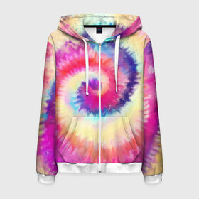 Мужская толстовка 3D на молнии с принтом Tie Dye vortex в Новосибирске, 100% полиэстер | длина до линии бедра, манжеты и пояс оформлены мягкой тканевой резинкой, двухслойный капюшон со шнурком для регулировки, спереди молния, по бокам два кармана | art | hype | maelstrom | swirl | tie dye | trend | vortex | акварель | акрил | арт | буйство | вихрь | дизайн | завихрение | краски | красок | тай дай | торнадо | тренд | трендовая | хайповая