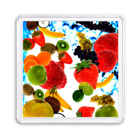Магнит 55*55 с принтом фрукты в Новосибирске, Пластик | Размер: 65*65 мм; Размер печати: 55*55 мм | Тематика изображения на принте: doodling | pattern | textures | tiles | банан | дудлинг | овощи | паттерны | скатерть | тайлы | текстуры | фон | фрукты