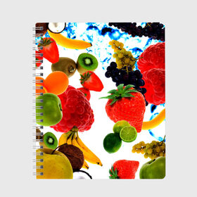 Тетрадь с принтом фрукты в Новосибирске, 100% бумага | 48 листов, плотность листов — 60 г/м2, плотность картонной обложки — 250 г/м2. Листы скреплены сбоку удобной пружинной спиралью. Уголки страниц и обложки скругленные. Цвет линий — светло-серый
 | doodling | pattern | textures | tiles | банан | дудлинг | овощи | паттерны | скатерть | тайлы | текстуры | фон | фрукты