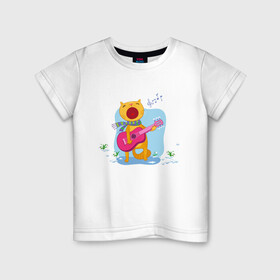 Детская футболка хлопок с принтом Spring Cat в Новосибирске, 100% хлопок | круглый вырез горловины, полуприлегающий силуэт, длина до линии бедер | art | cat | flowers | guitar | music | notes | snowdrops | spring | арт | весна | гитара | кот | котик | музыка | ноты | подснежники | цветы
