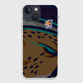 Чехол для iPhone 13 mini с принтом Форма Cheetah в Новосибирске,  |  | design | logo | mascot | баскетбол | гепард | герои | животное | звери | зверь | киберспорт | кошка | охота | рысь | спортивная | стиль | талисман | фитнес | форма | футбол | хищник | яркие