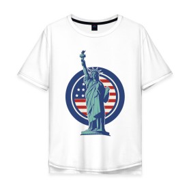 Мужская футболка хлопок Oversize с принтом Usa Liberty Statue в Новосибирске, 100% хлопок | свободный крой, круглый ворот, “спинка” длиннее передней части | Тематика изображения на принте: friends | liberty | liberty statue | logo | new york | statue | usa | друзья | нью йорк | статуя | статуя свободы | сша