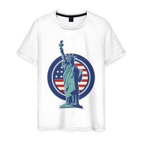 Мужская футболка хлопок с принтом Usa Liberty Statue в Новосибирске, 100% хлопок | прямой крой, круглый вырез горловины, длина до линии бедер, слегка спущенное плечо. | friends | liberty | liberty statue | logo | new york | statue | usa | друзья | нью йорк | статуя | статуя свободы | сша