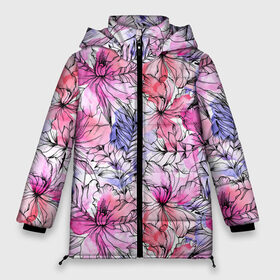 Женская зимняя куртка 3D с принтом Акварельные цветы в Новосибирске, верх — 100% полиэстер; подкладка — 100% полиэстер; утеплитель — 100% полиэстер | длина ниже бедра, силуэт Оверсайз. Есть воротник-стойка, отстегивающийся капюшон и ветрозащитная планка. 

Боковые карманы с листочкой на кнопках и внутренний карман на молнии | 8 марта | flover | акварель | акварельные цветы | краски | цветы