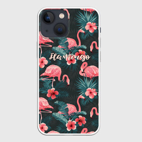 Чехол для iPhone 13 mini с принтом Flamingo в Новосибирске,  |  | girl | woman | девушкам | девушки | листья | подарок | тропические цветы | фламинго | цветы