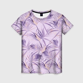Женская футболка 3D с принтом Листья в Новосибирске, 100% полиэфир ( синтетическое хлопкоподобное полотно) | прямой крой, круглый вырез горловины, длина до линии бедер | girl | woman | девушкам | девушки | листья | подарок | тропические цветы | цветы