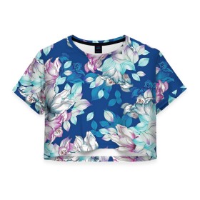 Женская футболка Crop-top 3D с принтом Нежные цветы в Новосибирске, 100% полиэстер | круглая горловина, длина футболки до линии талии, рукава с отворотами | girl | woman | девушкам | девушки | листья | подарок | тропические цветы | цветы