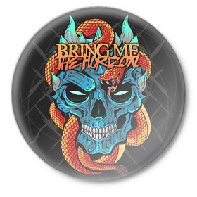 Значок с принтом Bring Me the Horizon в Новосибирске,  металл | круглая форма, металлическая застежка в виде булавки | Тематика изображения на принте: bmth | metal | music | official | rca records label | rock | sempiternal | video | британская | группа | дэткор | поп | рок