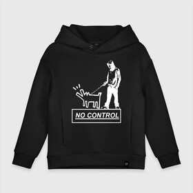 Детское худи Oversize хлопок с принтом No control - Banksy  в Новосибирске, френч-терри — 70% хлопок, 30% полиэстер. Мягкий теплый начес внутри —100% хлопок | боковые карманы, эластичные манжеты и нижняя кромка, капюшон на магнитной кнопке | Тематика изображения на принте: banksy | анархизм | андерграунд | антивоенное движение | антиимпериализм | антикапитализм | арт | бенкс | бенкси | бристоль | бэнкс | бэнкси | граффити | из англии | картина | на стене | нигилизм