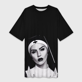 Платье-футболка 3D с принтом МОНАХИНЯ в Новосибирске,  |  | nun | анархия | дьявол | женщина | зло | проклятье | сатана | темный