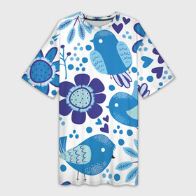Платье-футболка 3D с принтом Воробушки в Новосибирске,  |  | bird | forest | russia | winter | воробей | гжель | голубь | зима | лес | настроение | птица | птицы | россия | синий | синичка | хобби | хохлома | цвет | цветы