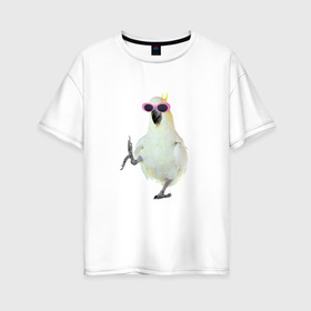 Женская футболка хлопок Oversize с принтом Попугай в очках в Новосибирске, 100% хлопок | свободный крой, круглый ворот, спущенный рукав, длина до линии бедер
 | крутой попугай | мем | попугай в очках | прикол | птица | смешная картинка