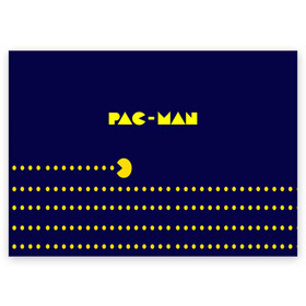 Поздравительная открытка с принтом PAC-MAN в Новосибирске, 100% бумага | плотность бумаги 280 г/м2, матовая, на обратной стороне линовка и место для марки
 | Тематика изображения на принте: 1980 | game | ghostbusters | pac man | игра | монстры | охотники за привидениями | пэкмен | уровень | ход