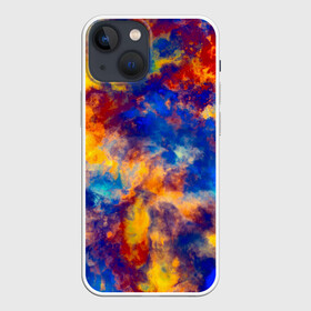 Чехол для iPhone 13 mini с принтом Огненно синий полутон в Новосибирске,  |  | textures | абстракция | дым | желтый | краски | красный | небо | облака | огонь | пламя | разводы | разноцветный | синий | текстура | текстуры | туман | узор | фон