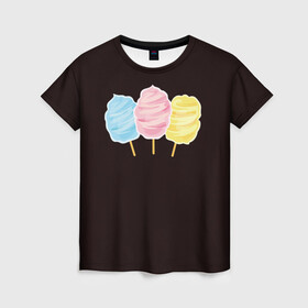Женская футболка 3D с принтом Сладкая вата в Новосибирске, 100% полиэфир ( синтетическое хлопкоподобное полотно) | прямой крой, круглый вырез горловины, длина до линии бедер | Тематика изображения на принте: вата | воздушная | воздушная вата | летнее настроение | сладкоежка