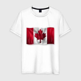 Мужская футболка хлопок с принтом Канада в Новосибирске, 100% хлопок | прямой крой, круглый вырез горловины, длина до линии бедер, слегка спущенное плечо. | Тематика изображения на принте: 3d | 3д | canada | государственный | государство | канада | канадец | канадский | канадцы | клён | лист | листья | объёмный | страна | страны | туристические | туристический | флаг | флаги | флажки | флажок