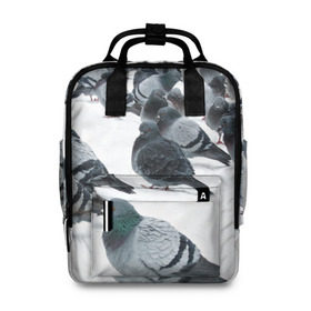 Женский рюкзак 3D с принтом Голуби в Новосибирске, 100% полиэстер | лямки с регулируемой длиной, сверху ручки, чтобы рюкзак нести как сумку. Основное отделение закрывается на молнию, как и внешний карман. Внутри два дополнительных кармана, один из которых закрывается на молнию. По бокам два дополнительных кармашка, куда поместится маленькая бутылочка
 | bird | pigeon | russia | snow | winter | голубь | животные | зима | курлык | птицы | россия | снег | текстура | фон | фотография