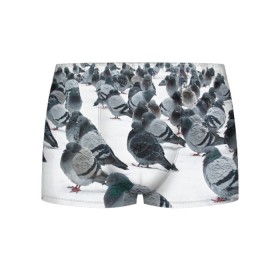 Мужские трусы 3D с принтом Голуби в Новосибирске, 50% хлопок, 50% полиэстер | классическая посадка, на поясе мягкая тканевая резинка | bird | pigeon | russia | snow | winter | голубь | животные | зима | курлык | птицы | россия | снег | текстура | фон | фотография
