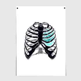 Постер с принтом X-Ray в Новосибирске, 100% бумага
 | бумага, плотность 150 мг. Матовая, но за счет высокого коэффициента гладкости имеет небольшой блеск и дает на свету блики, но в отличии от глянцевой бумаги не покрыта лаком | bone | bones | chest | heart | hearts | love | organ | organs | ribs | skeleton | x ray | грудная клетка | кости | кость | орган | органы | ребра | рентген | сердца | сердце | скелет
