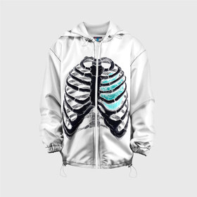 Детская куртка 3D с принтом X-Ray в Новосибирске, 100% полиэстер | застежка — молния, подол и капюшон оформлены резинкой с фиксаторами, по бокам — два кармана без застежек, один потайной карман на груди, плотность верхнего слоя — 90 г/м2; плотность флисового подклада — 260 г/м2 | bone | bones | chest | heart | hearts | love | organ | organs | ribs | skeleton | x ray | грудная клетка | кости | кость | орган | органы | ребра | рентген | сердца | сердце | скелет