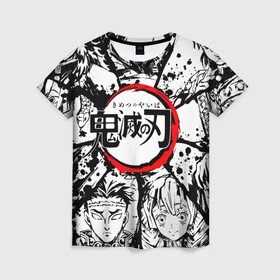 Женская футболка 3D с принтом KIMETSU NO YAIBA в Новосибирске, 100% полиэфир ( синтетическое хлопкоподобное полотно) | прямой крой, круглый вырез горловины, длина до линии бедер | demon slayer | kimetsu no yaiba | nezuko | shinobu | slayer | tanjiro | zenitsu | гию томиока | зенитцу | иноске хашибира | клинок рассекающий демонов | незуко | танджиро | шинобу кочо