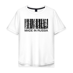 Мужская футболка хлопок Oversize с принтом Made in Russia в Новосибирске, 100% хлопок | свободный крой, круглый ворот, “спинка” длиннее передней части | barcode | country | forest | russia | береза | лес | родина | россия | страна | штрихкод