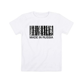 Детская футболка хлопок с принтом Made in Russia в Новосибирске, 100% хлопок | круглый вырез горловины, полуприлегающий силуэт, длина до линии бедер | barcode | country | forest | russia | береза | лес | родина | россия | страна | штрихкод