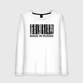 Женский лонгслив хлопок с принтом Made in Russia в Новосибирске, 100% хлопок |  | Тематика изображения на принте: barcode | country | forest | russia | береза | лес | родина | россия | страна | штрихкод