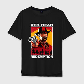 Мужская футболка хлопок Oversize с принтом Red Dead Redemption 3d в Новосибирске, 100% хлопок | свободный крой, круглый ворот, “спинка” длиннее передней части | Тематика изображения на принте: 3д | rdr | red dead redemption 2 | иллюзия | ковбой с пистолетом | персонаж из игры | рдр | ред дед редемпшен